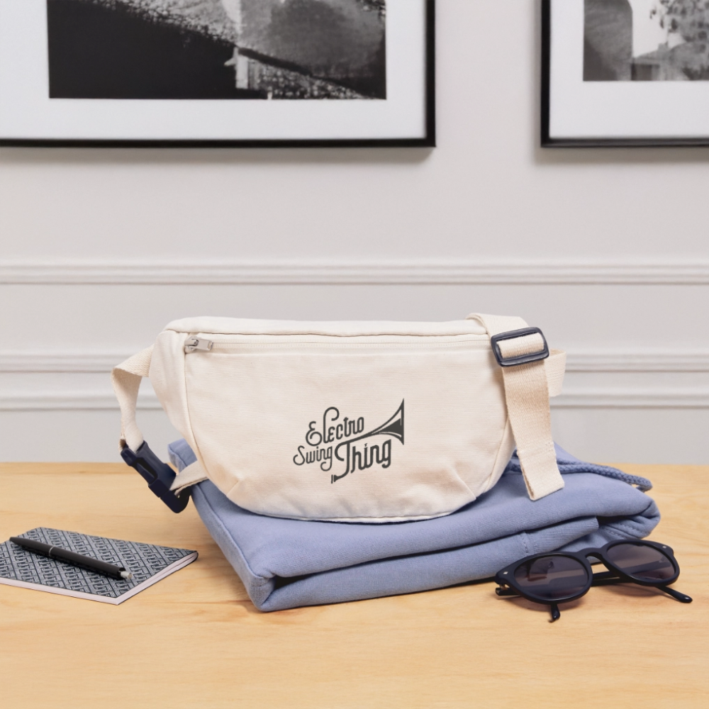 Electro Swing Thing – Recycled Gürteltasche (Heather Gray/Nature, Schwarzer Print) - natural